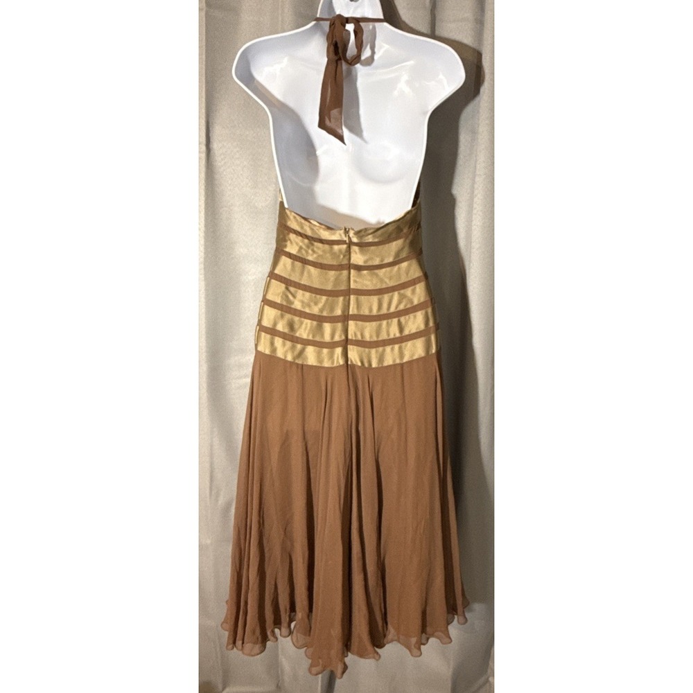 Veronica Di Santo Atelier Halter Dress Silk Chiffon Gold Metallic Bronze US 8 - Picture 4 of 6